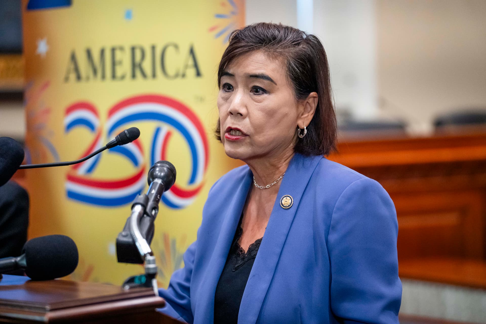 Rep. Judy Chu (D-Calif.) speaks during a reception about promoting U.S.–Taiwan relations, in Washington on June 24, 2026. (Madalina Kilroy/The Epoch Times)
