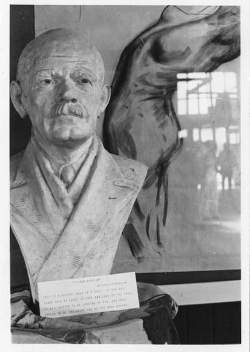 Lincoln Borglum's bust of his father, Mount Rushmore creator Gutzon Borglum, in Lincoln Borglum's studio near Keystone, S.D., in this file photo. The bust is a reversed mold, intended to give the illusion that the sculpture's eyes are following the viewer. (Courtesy of S.D. Historical Society)
