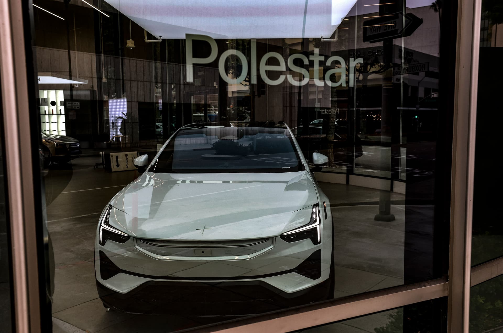 A Polestar car in the showroom of a dealership in Beverly Hills, Calif., on June 26, 2026. Electric car maker Polestar will be barred from selling new vehicles in the United States starting with the 2027 model year over national security concerns. (Justin Sullivan/Getty Images)