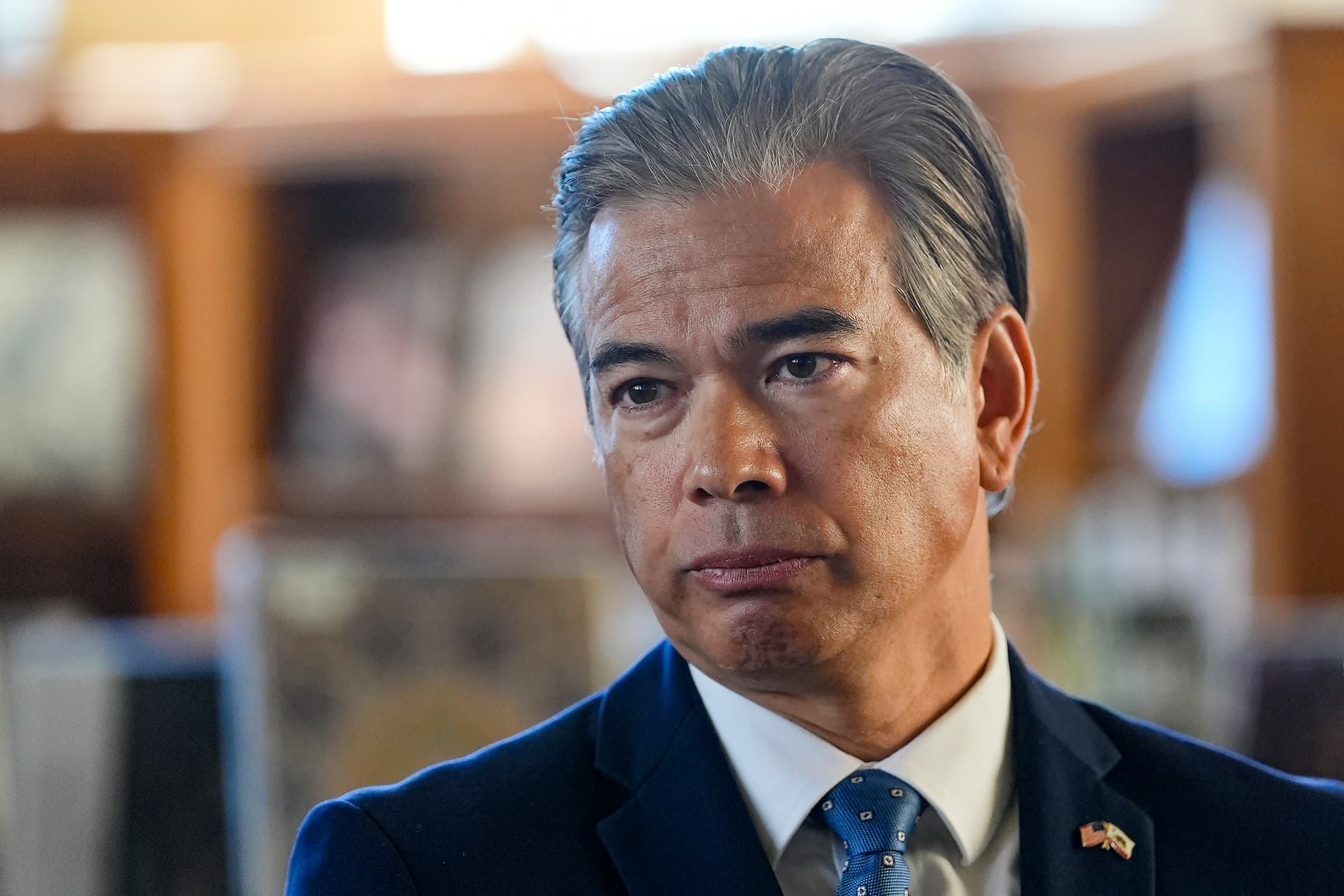 California Attorney General Rob Bonta speaks at a news conference at the San Francisco Public Library’s Bernal Heights branch in San Francisco on Dec. 4, 2024. (Jeff Chiu/AP Photo)