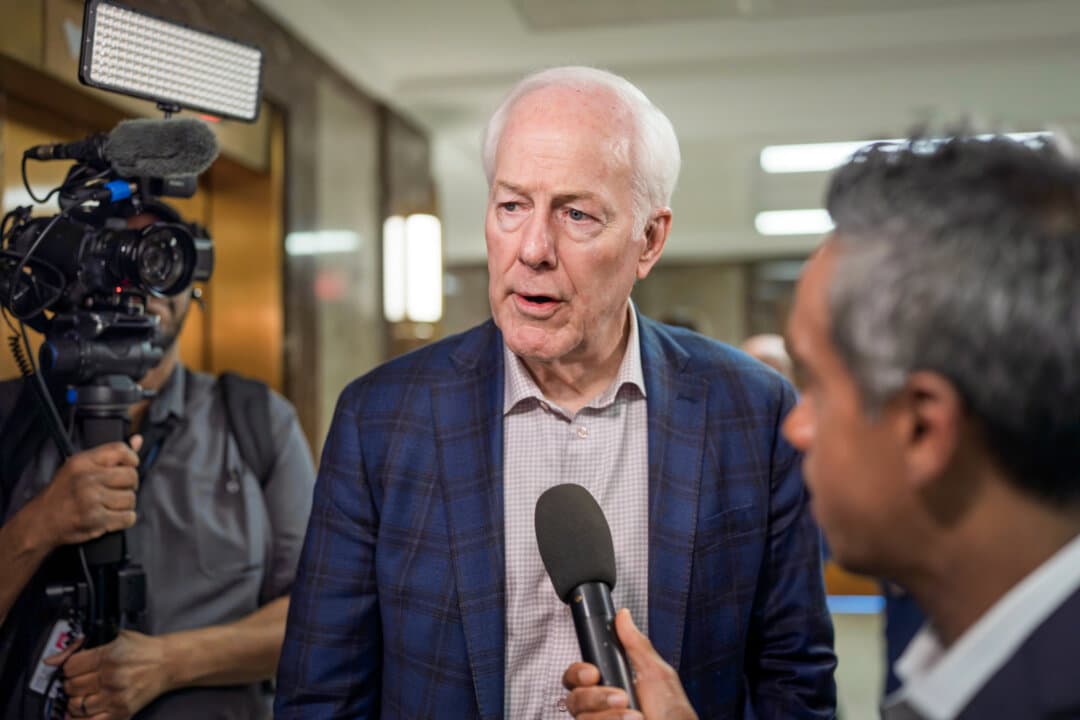 Sen. John Cornyn (R-Texas), speaks with reporters at the U.S. Capitol on May 20, 2026. Cornyn, a Senate Intelligence Committee member, said he wants to get to the bottom of claims that Anthropic's Mythos AI model can breach classified systems. (J. Scott Applewhite/AP)