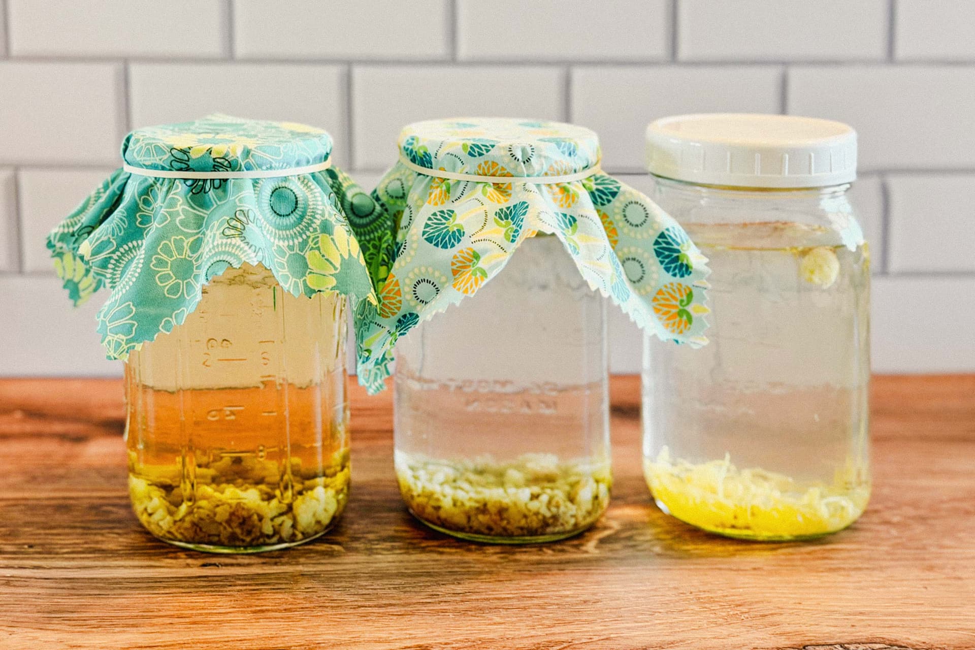 The three stages of making water kefir (from left to right): First, activate the grains. Second, ferment sugar water. Finally, add flavor and carbonate (optional). (Terri Ward/The Epoch Times)