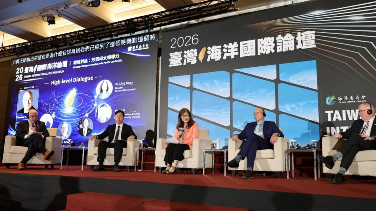 Bi-Ling Kuan (C), minister of the Taiwan Ocean Affairs Council, speaks at the Taiwan International Ocean Forum in Taipei on July 8, 2026. (Taiwan Ocean Affairs Council)