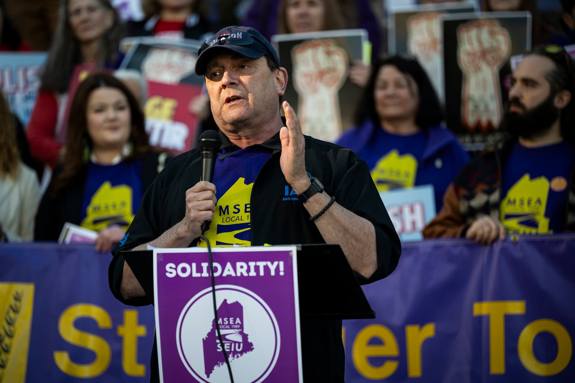 Maine candidate for governor Troy Jackson speaks during a May Day rally organized by local unions, outside City Hall in Portland, Maine, on May 1, 2026. (Graeme Sloan/Getty Images)