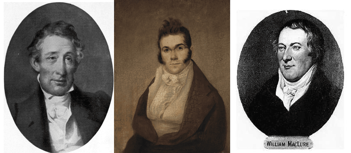 Members of the 1817 expedition: (L–R) George Orde; "Thomas Say," 1812, by Thomas Wood; and William MacLure. (Public Domain)