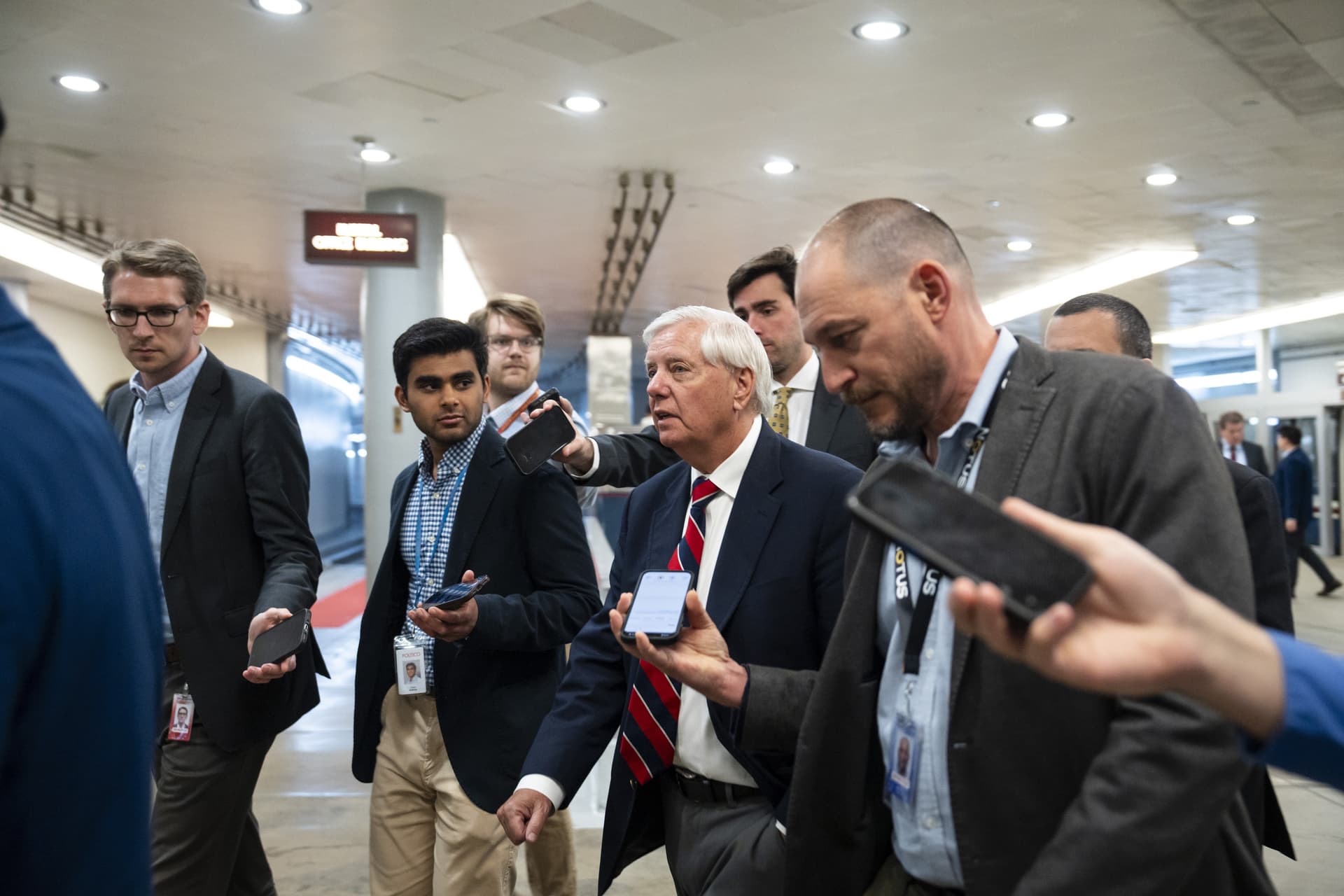 Sen. Lindsey Graham (R-S.C.) speaks to reporters in Washington on April 13, 2026. (Madalina Kilroy/The Epoch Times)