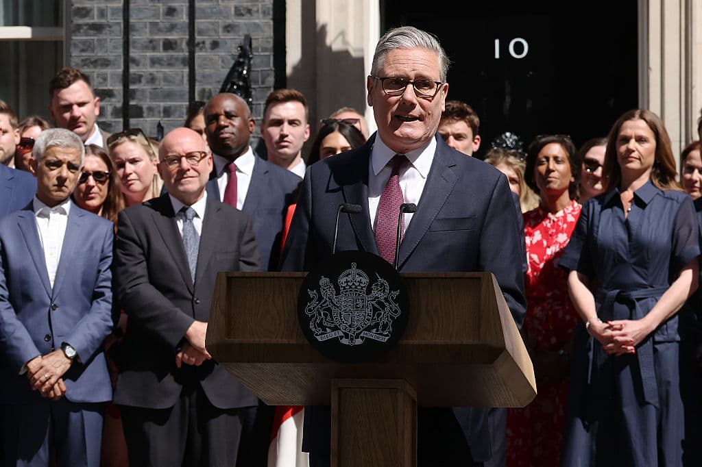 Keir Starmer delivers a farewell speech after standing down as prime minister in front of No. 10 Downing St. in London on July 20, 2026. (Dan Kitwood/Getty Images)
