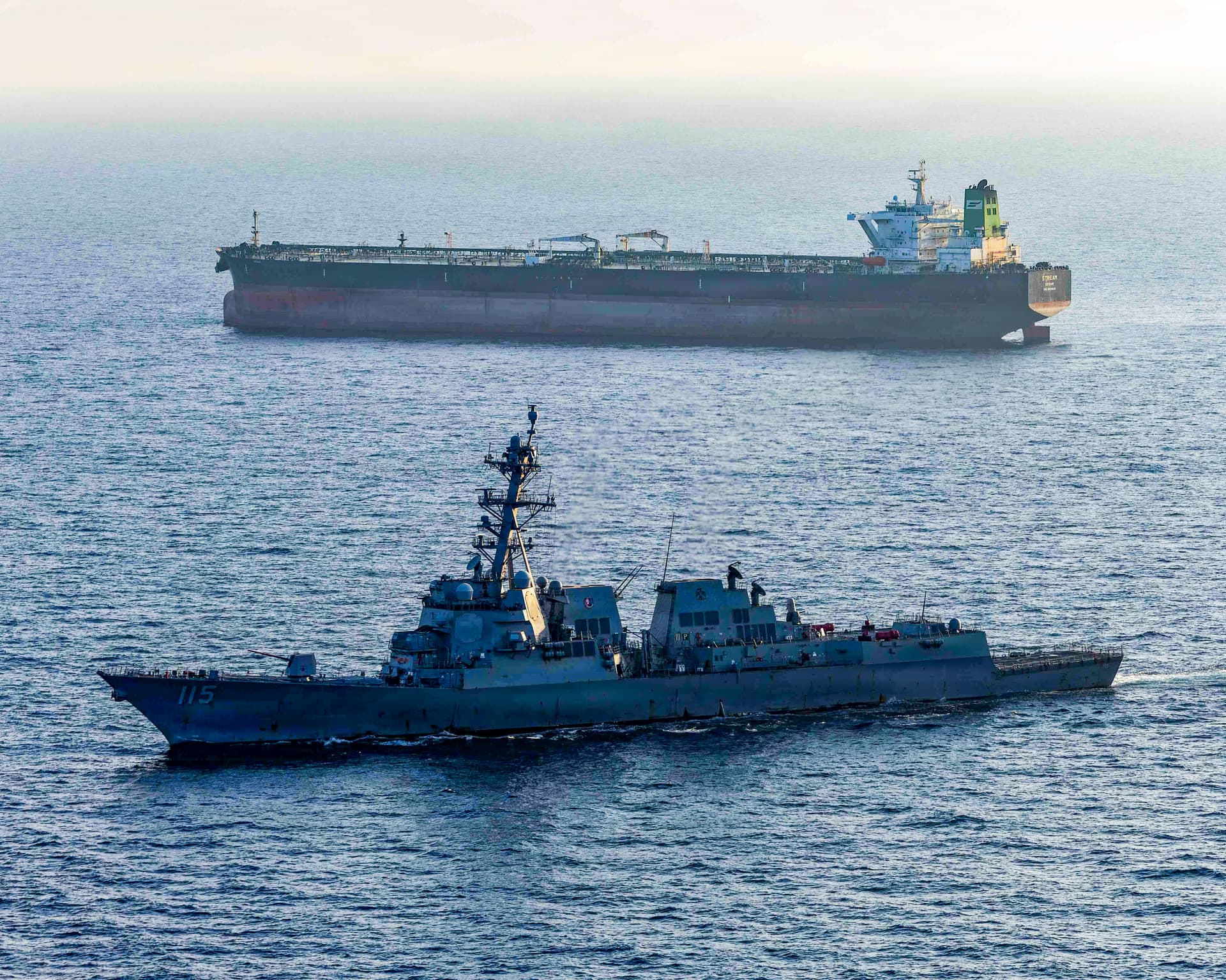 Ships in the Strait of Hormuz on April 26, 2026. (U.S. Navy via Getty Images)