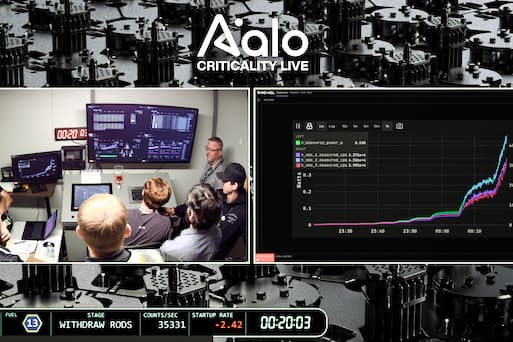 A screen capture of Aalo Atomics’ livestream coverage of its test reactor attaining criticality at Idaho National Laboratory, west of Idaho Falls, Idaho, at 12:20 a.m. on July 4, 2026. A reactor reaches criticality when a nuclear reaction can sustain itself. (Aalo Atomics) 