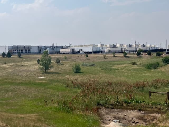 Microsoft’s massive Azure data center in Bison Business Park is one of four campuses it operates in Cheyenne, Wyoming, where the hyperscaler plans to dramatically expand after the Cheyenne City Council approved a controversial 3,460-acre annexation in June. (John Haughey/The Epoch Times)