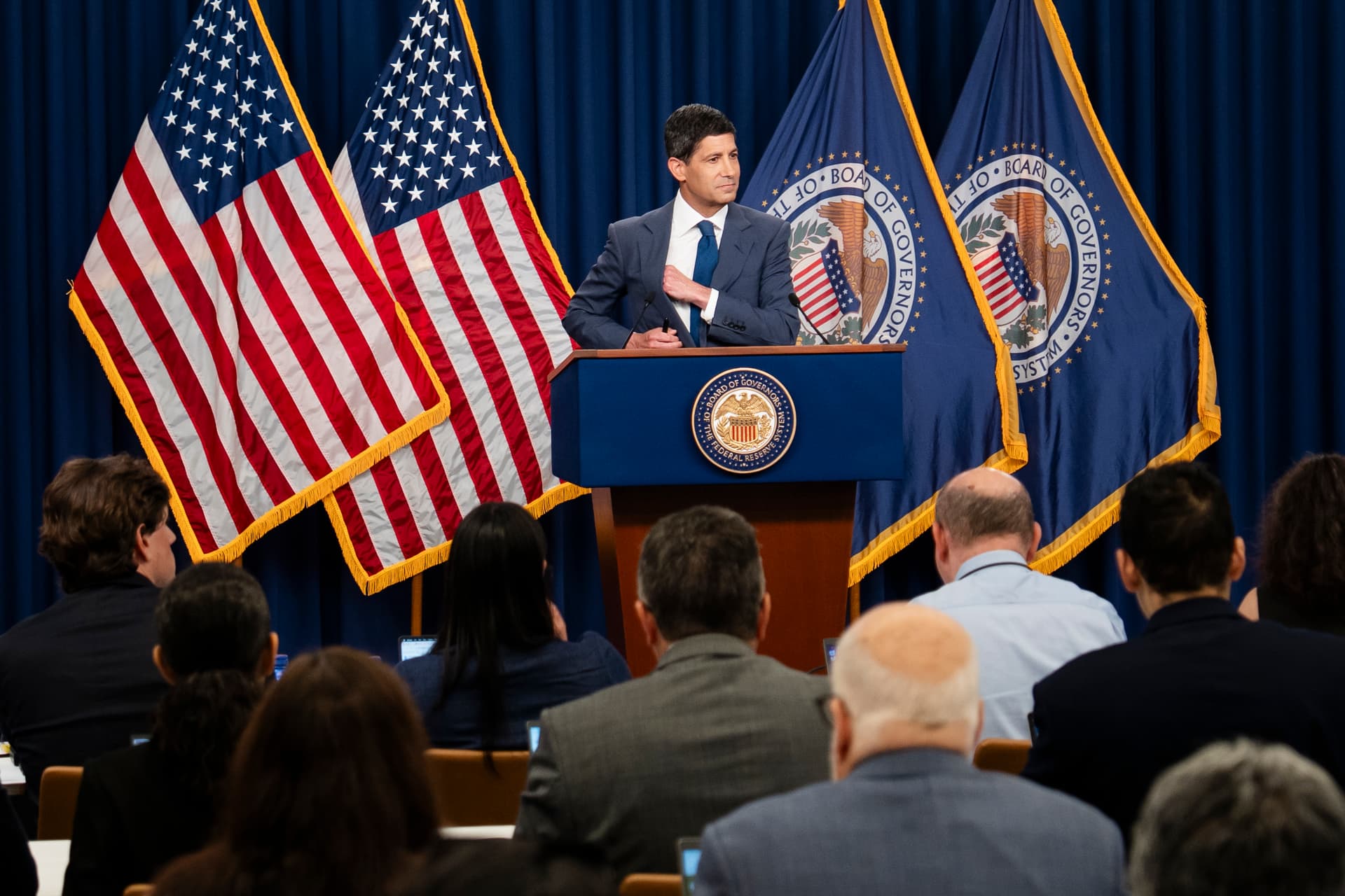 Federal Reserve chairman Kevin Warsh speaks during a press conference in Washington on July 29, 2026. (Madalina Kilroy/The Epoch Times)