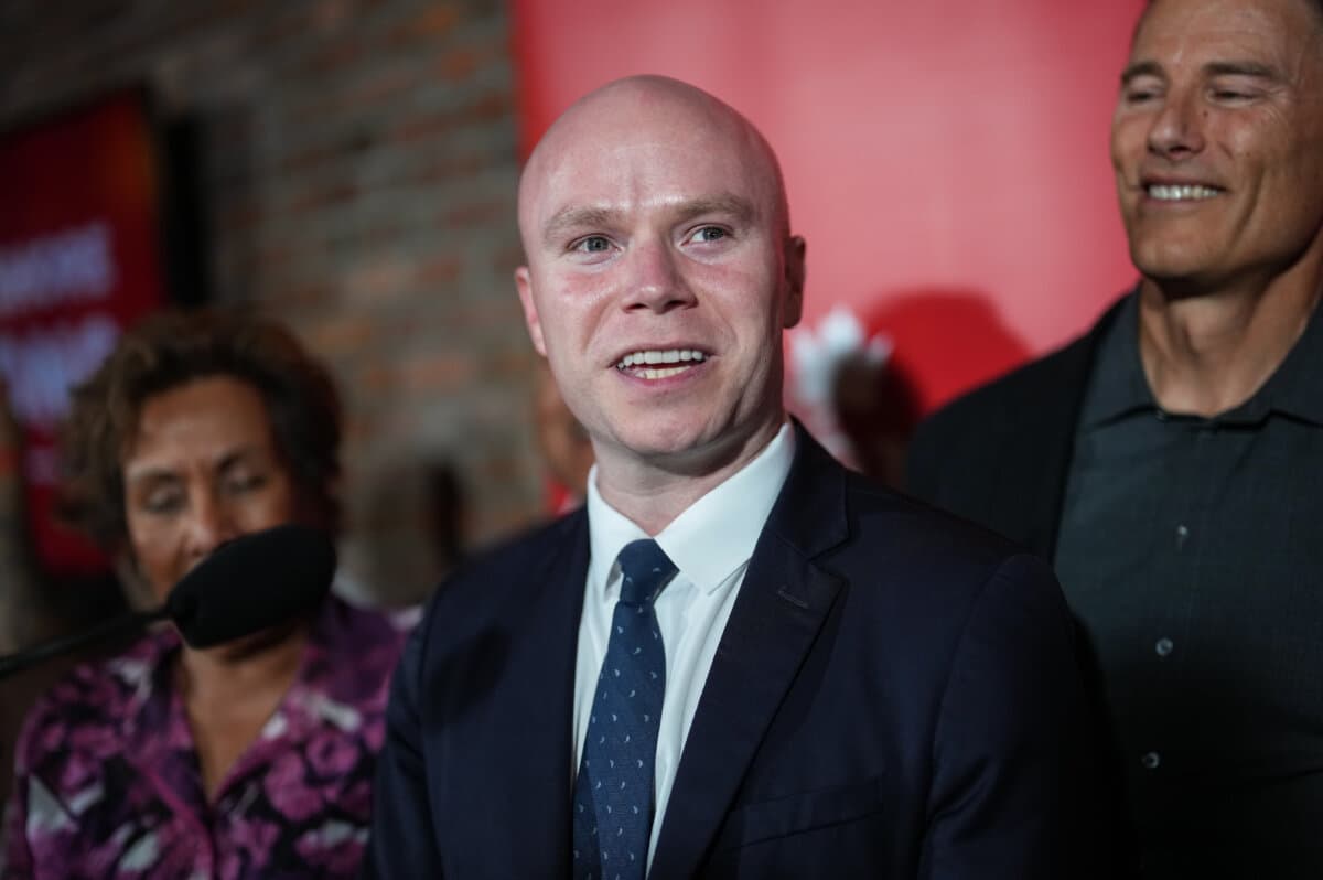 Liberal MP-elect Braeden Caley addresses supporters after a byelection in the riding of North Vancouver-Capilano, in North Vancouver on Aug. 31, 2026. (The Canadian Press/Darryl Dyck)