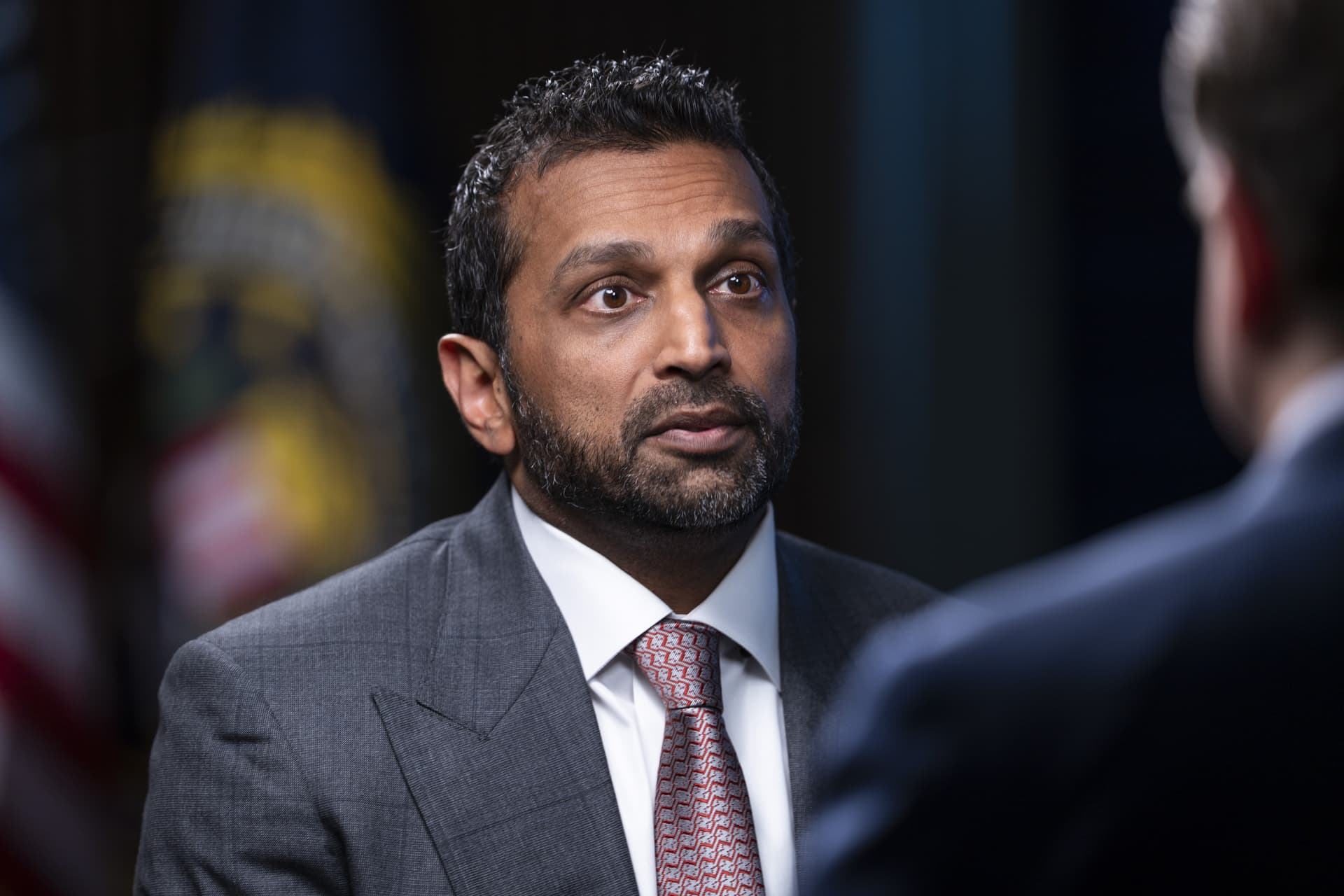 FBI Director Kash Patel speaks during an interview at the agency headquarters in Washington on Aug. 4, 2026. (Madalina Kilroy/The Epoch Times)