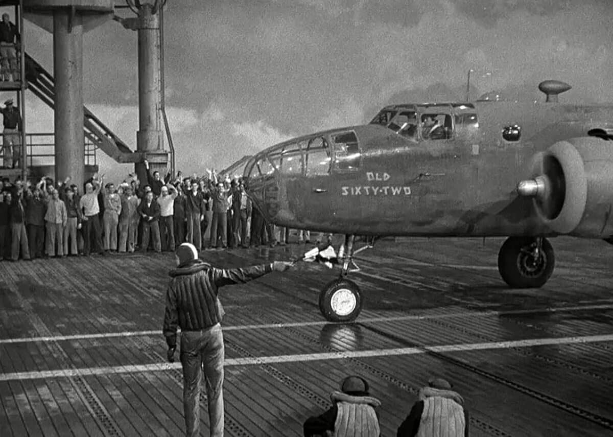 A scene aboard an aircraft carrier, in "Thirty Seconds Over Tokyo." (MGM)