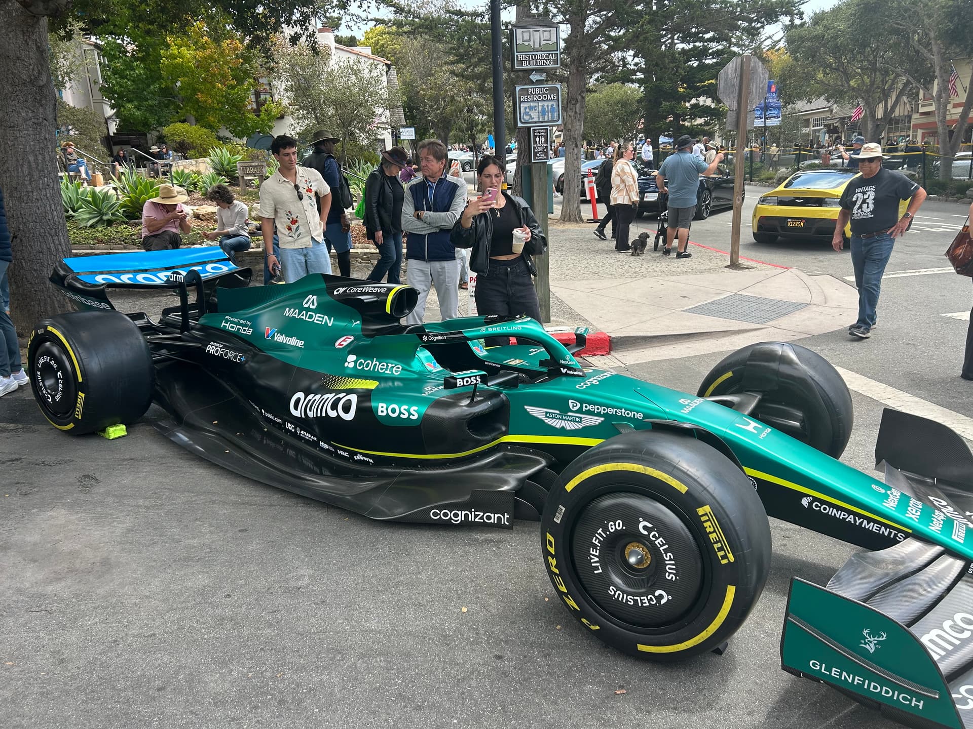 An Aston Martin race car at the “Astons on the Avenue” event in Carmel-by-the-Sea, Calif., on Aug. 12, 2026. (Dylan Morgan/The Epoch Times)