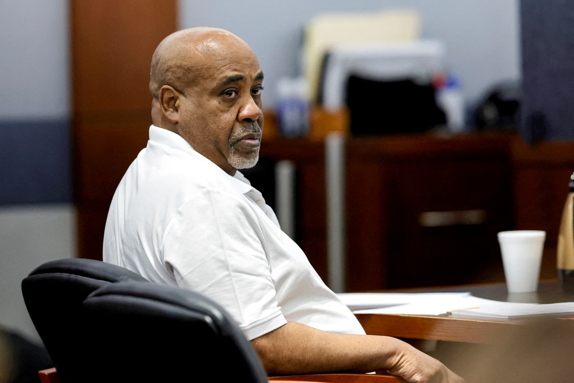 Duane "Keffe D" Davis appears at Clark County District Court, during jury selection for his trial for his alleged role in the murder of rapper Tupac Shakur in a 1996 drive-by shooting, in Las Vegas on Aug. 12, 2026. (Steve Marcus/via Reuters)