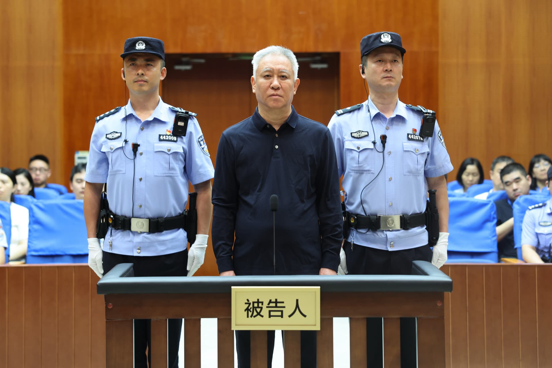 Xu Jiayin, also known as Hui Ka Yan, founder of property developer Evergrande, appears for sentencing at the Shenzhen Intermediate People's Court in Shenzhen, China, on Aug. 20, 2026. (Shenzhen Intermediate People's Court/Xinhua via AP)
