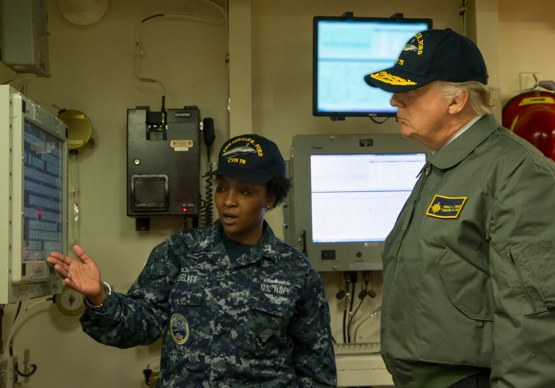 President Donald J. Trump tours the aircraft carrier USS Gerald R. Ford during its pre-commissioning in  Newport News, Virginia, on March 2, 2017. (U.S. Navy/Mass Communication Specialist 3rd Class Cathrine Mae O. Campbell)