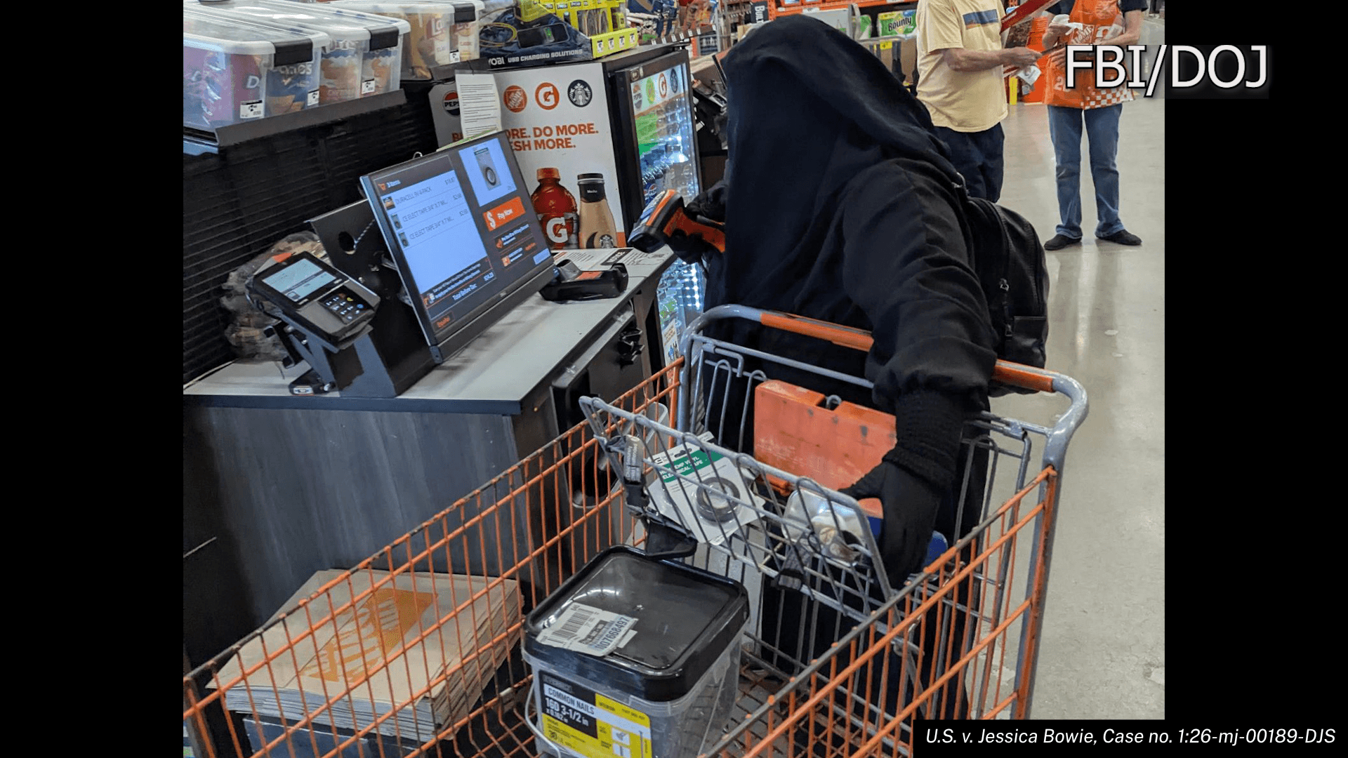 Jessica Bowie is seen on store surveillance buying items that authorities say were meant to build an explosive device. (U.S. Department of Justice)