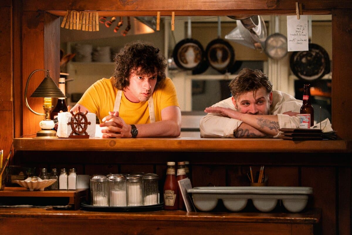 Tony (Dominic Sessa, L) and Sal (Leo Woodall), in "Tony." (Seacia Pavao/A24)