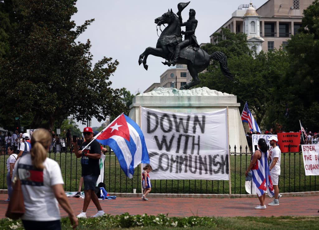 Americans join Cubans in a rally near the White House on July 26, 2021. (Kevin Dietsch/Getty Images)