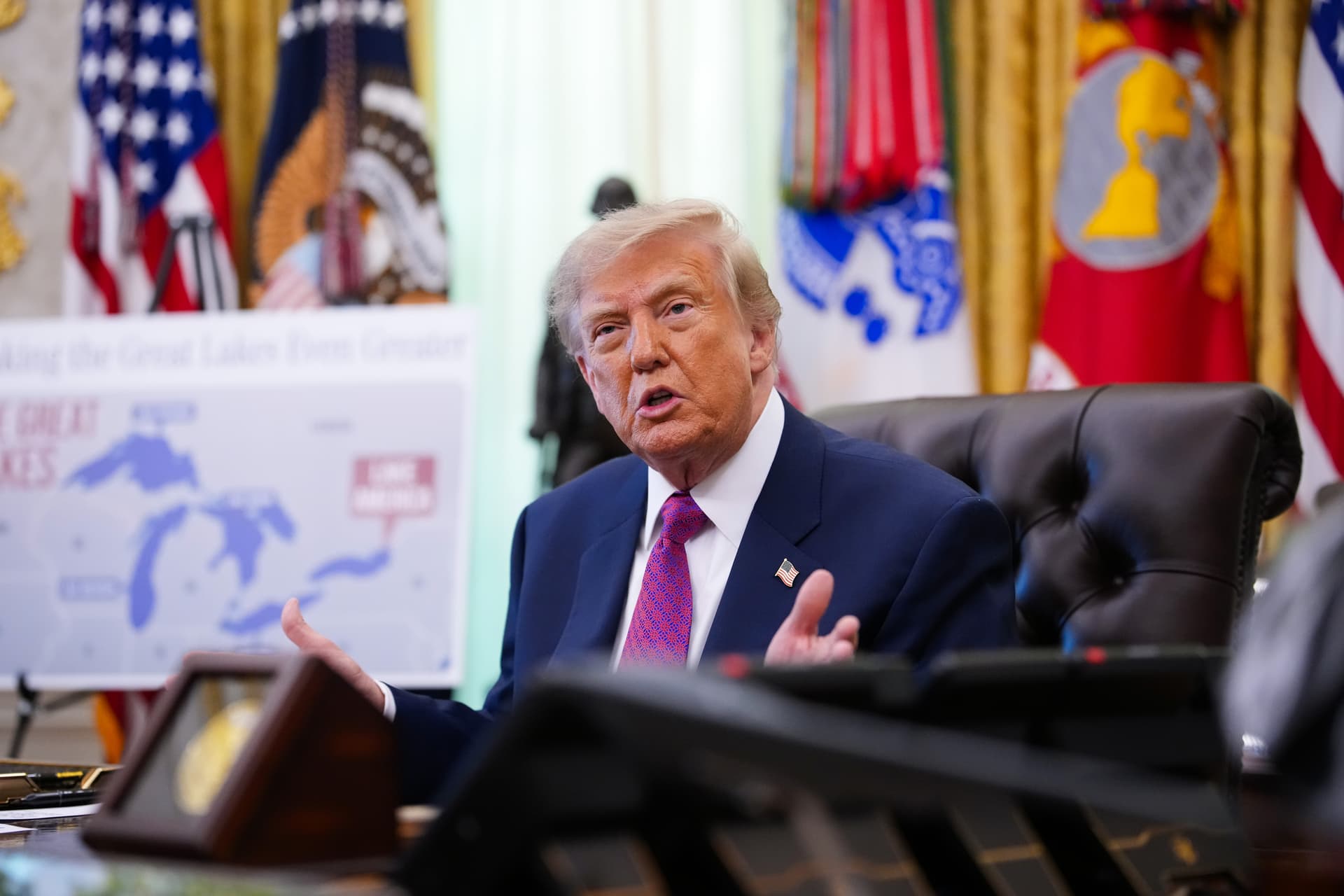 U.S. President Donald Trump speaks during an event in the Oval Office of the White House in Washington on Aug. 27, 2026. (Andrew Harnik/Getty Images)