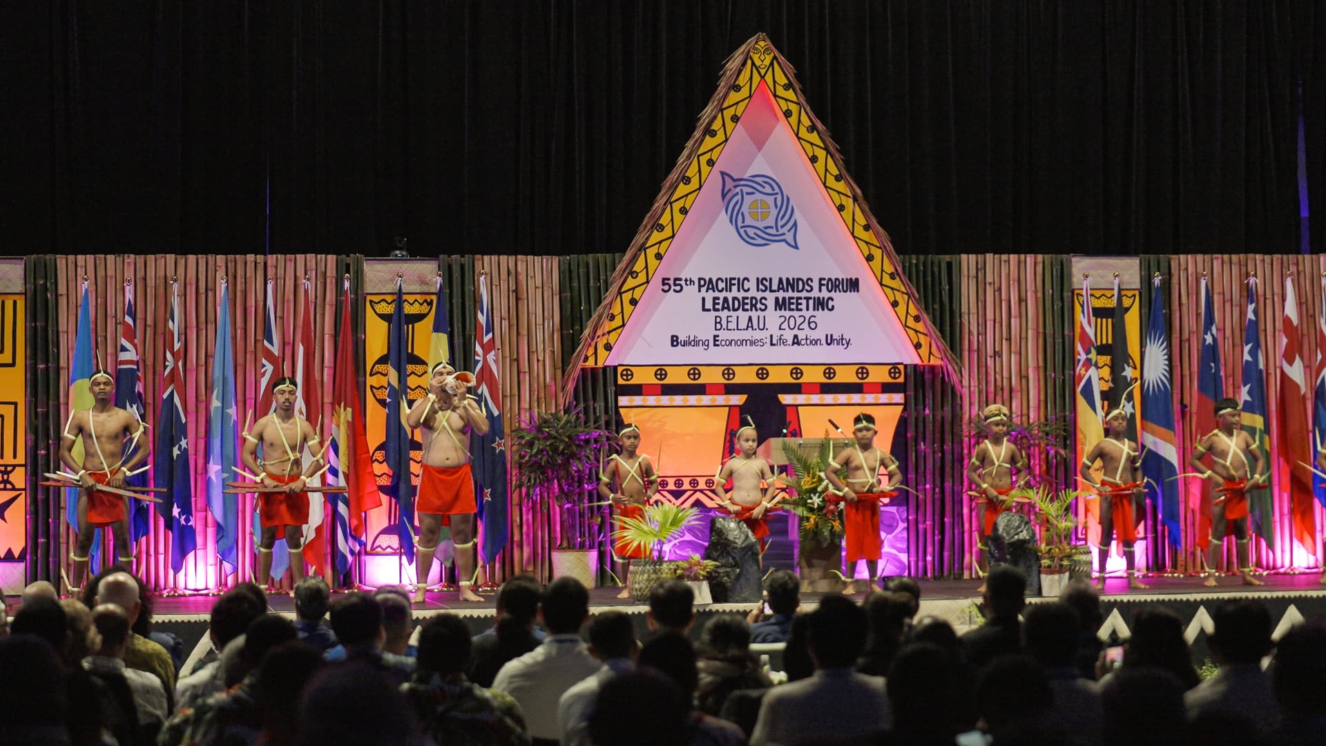 Dancers perform at the opening ceremony of the Pacific Islands Forum Leaders Meeting in Koror, Palau, on Aug. 31, 2026. (Tal Atzmon/The Epoch Times)