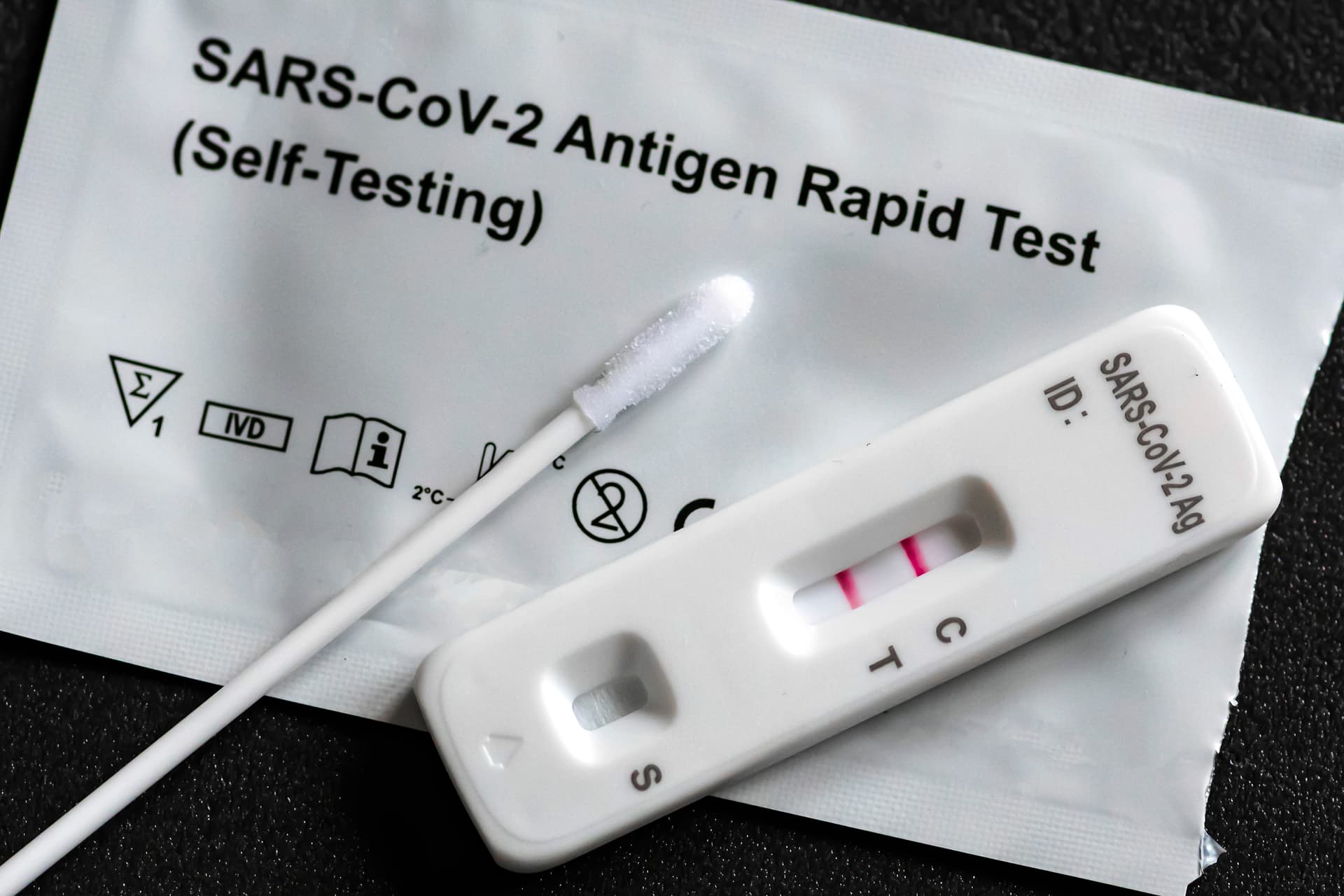 Positive SARS‑CoV‑2, COVID-19 antigen test kit. (Shutterstock)