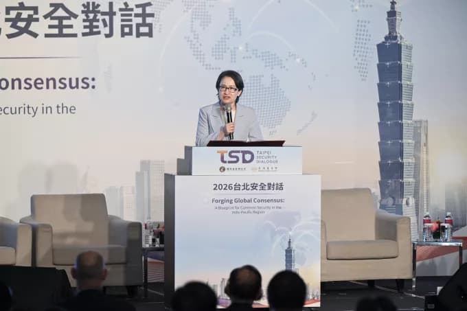 Taiwanese Vice President Hsiao Bi-khim speaks at the 2026 Taipei Security Dialogue in Taipei, Taiwan, on Sept. 9, 2026. (Sung Bi-lung/The Epoch Times)