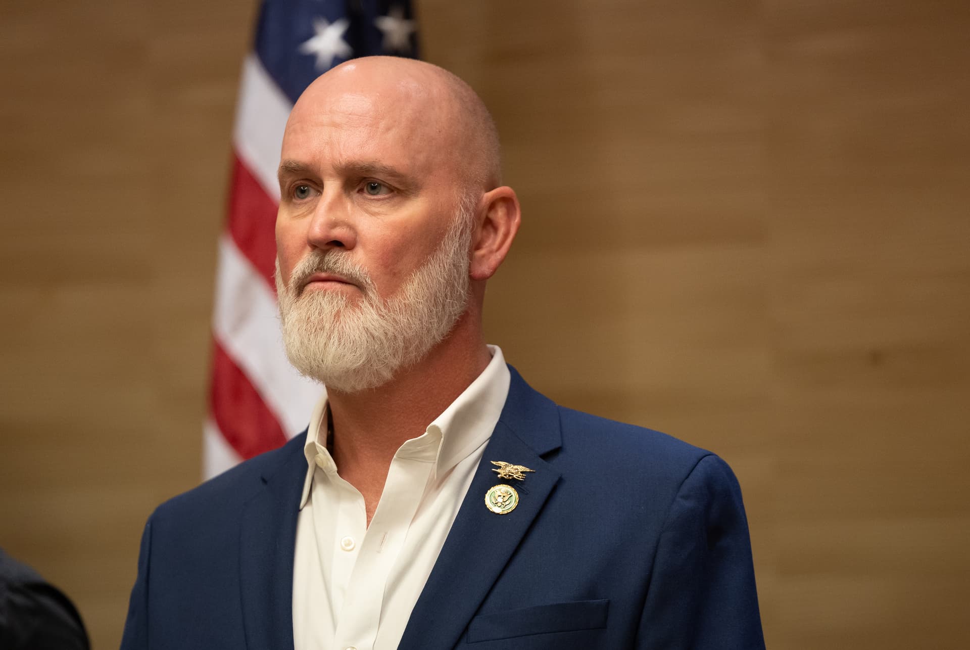 Rep. Derrick Van Orden (R-Wis.) speaks to the reporters in Dallas on Sept. 9, 2026. (John Fredricks/The Epoch Times)