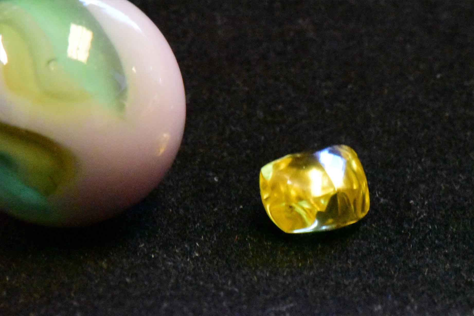 Smith’s 2.29-carat yellow diamond measured about the size of a black-eyed pea. (Crater of Diamonds State Park)