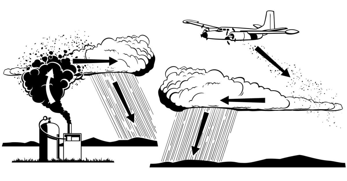 Cloud seeding can be done by ground generators or planes. (Public Domain)