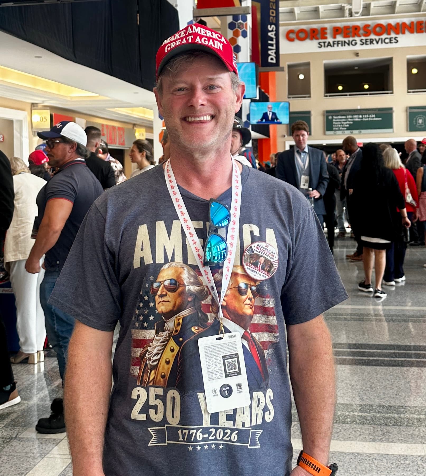 Rodney Stokes of Fort Worth, Texas, at the GOP's midterm convention in Dallas on Sept. 9, 2026. (Darlene McCormick Sanchez/The Epoch Times)