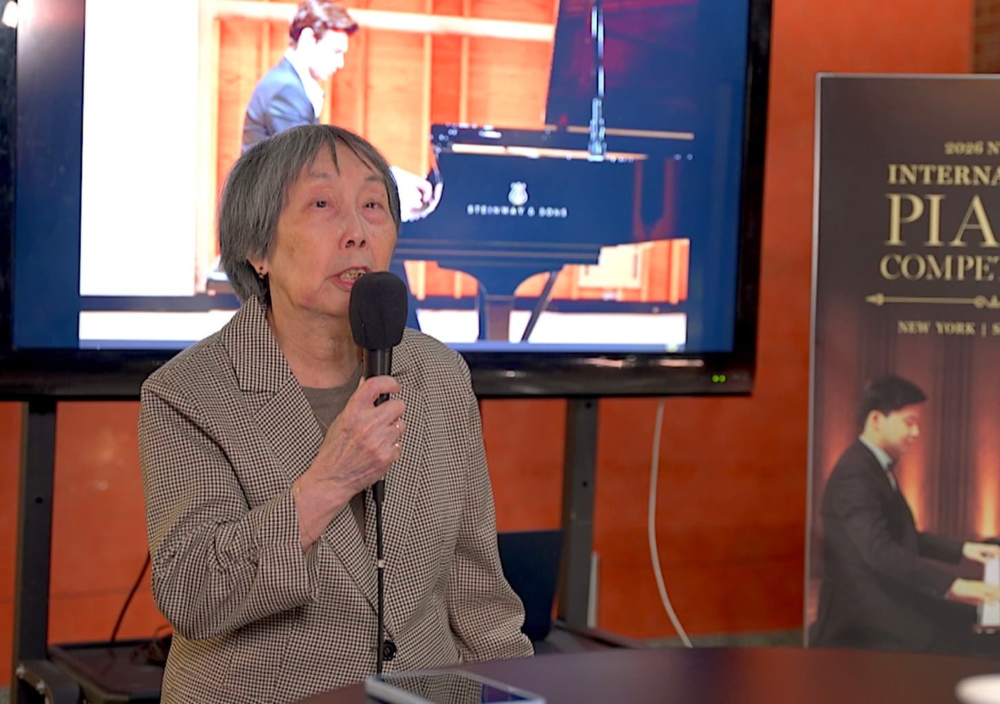 On Sept. 5, 2026, Becky Yao, chair of the jury for the Eighth NTD International Piano Competition, speaks at a banquet following the awards ceremony and winners’ concert. (NTD)