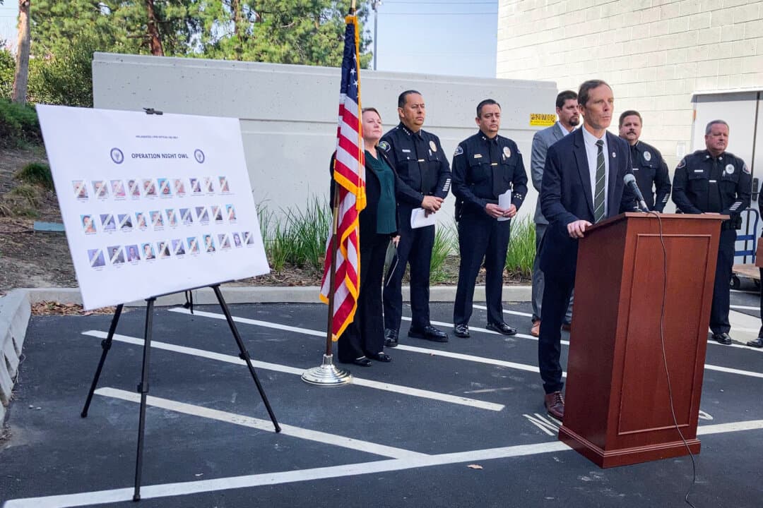 Brian Gilhooly, FBI special agent in charge, speaks about a sweeping racketeering case against the Mexican mafia during a news conference in Orange, Calif., on April 27, 2022. (Amy Taxin/AP Photo)