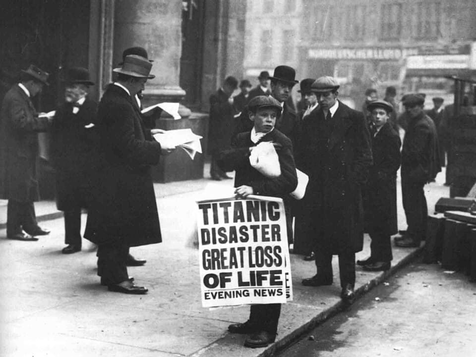 The catastrophic news of the Titanic's sinking went out on sheets of newspaper, a far cry from the 21st century's OLED screens. (Public Domain)