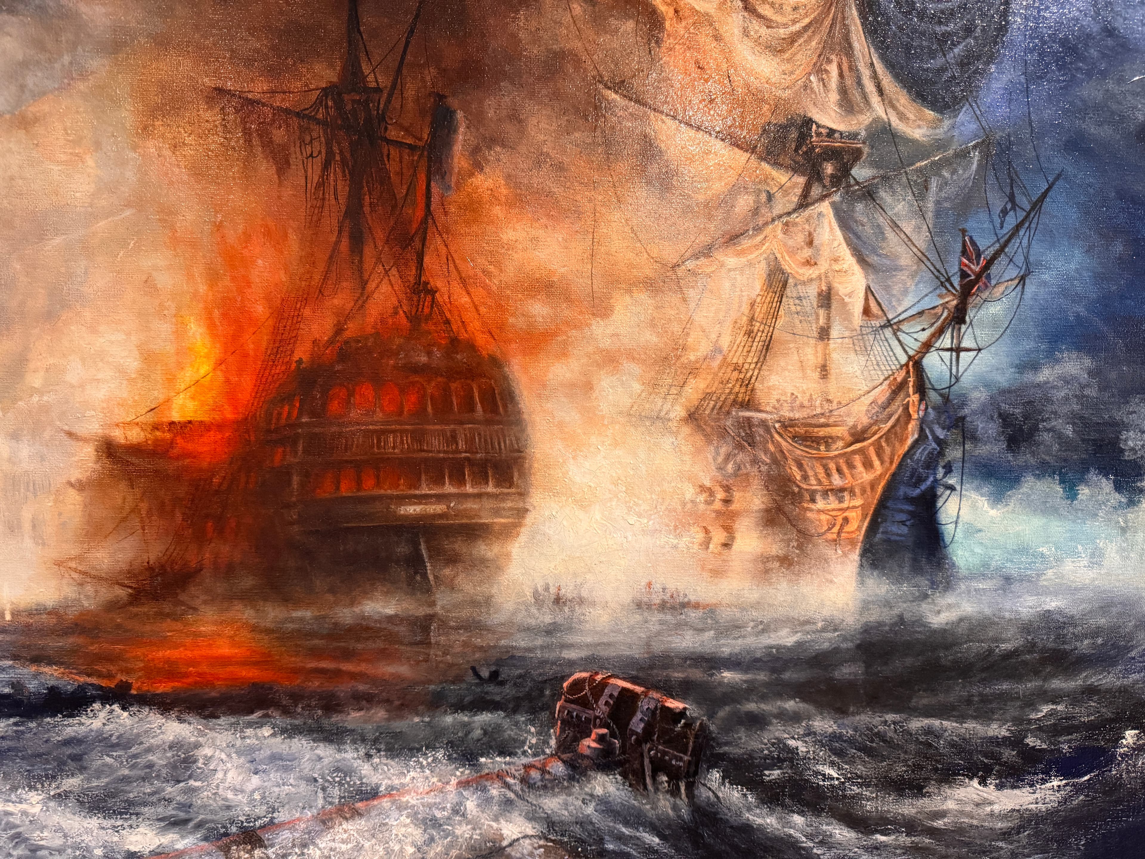 Gordon Hanley's "Battle of the Nile," an oil painting he completed when he was 26. Taken in Brisbane, Queensland on Sept. 10, 2026. (Daniel Y. Teng/The Epoch Times)