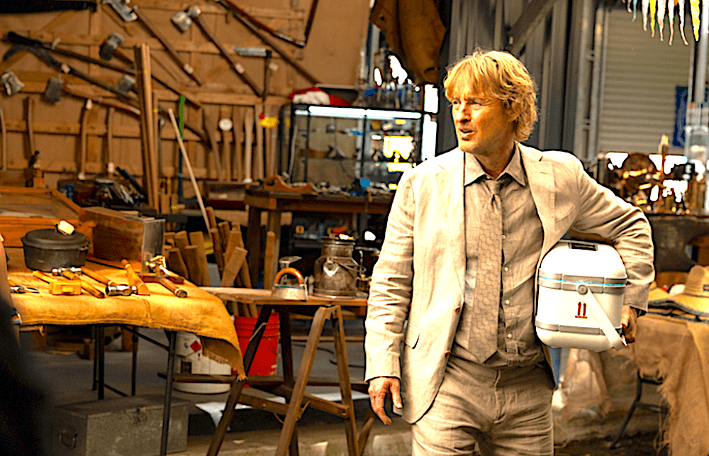 Ben Bishop (Owen Wilson) being threatened with various forms of torture if he doesn't hand over his container, in "Runner." (Angel Studios)