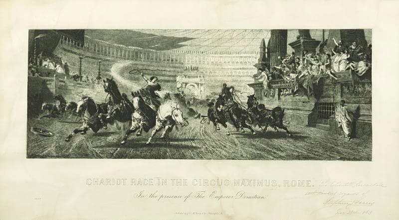 “Chariot Race in the Circus Maximus, Rome in the Presence of the Emperor Domitian,” 1875, by Stephen James Ferris and Peter Moran. Smithsonian. (Public Domain)
