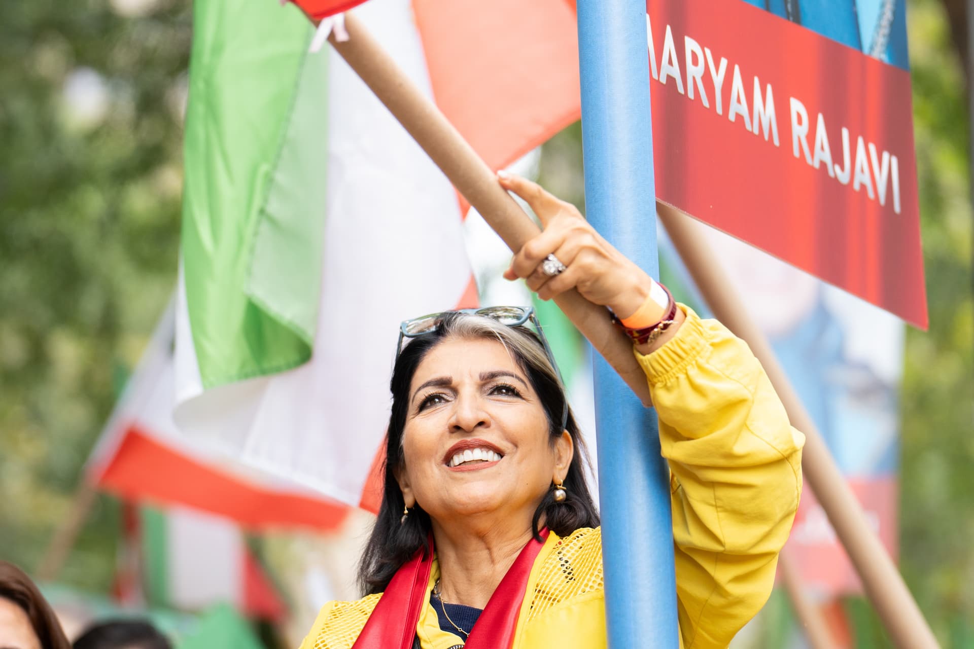 Shokoh Nasab attends a rally held by the National Council of Resistance of Iran outside the U.N. General Assembly in New York City on Sept. 22, 2026. (Samira Bouaou/The Epoch Times)