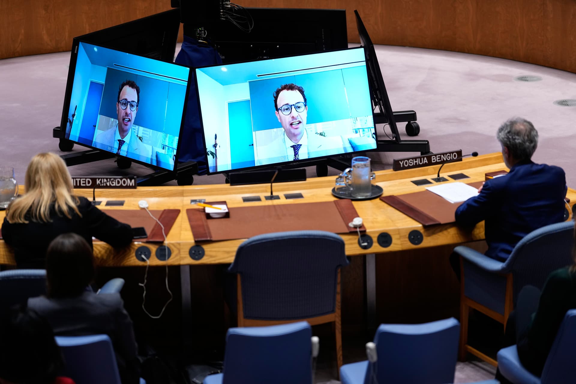 Dario Amodei, CEO of Anthropic, speaks remotely during a Security Council meeting on artificial intelligence at the 81st session of the United Nations General Assembly at UN headquarters, on Sept. 23, 2026. (Yuki Iwamura/AP Photo)