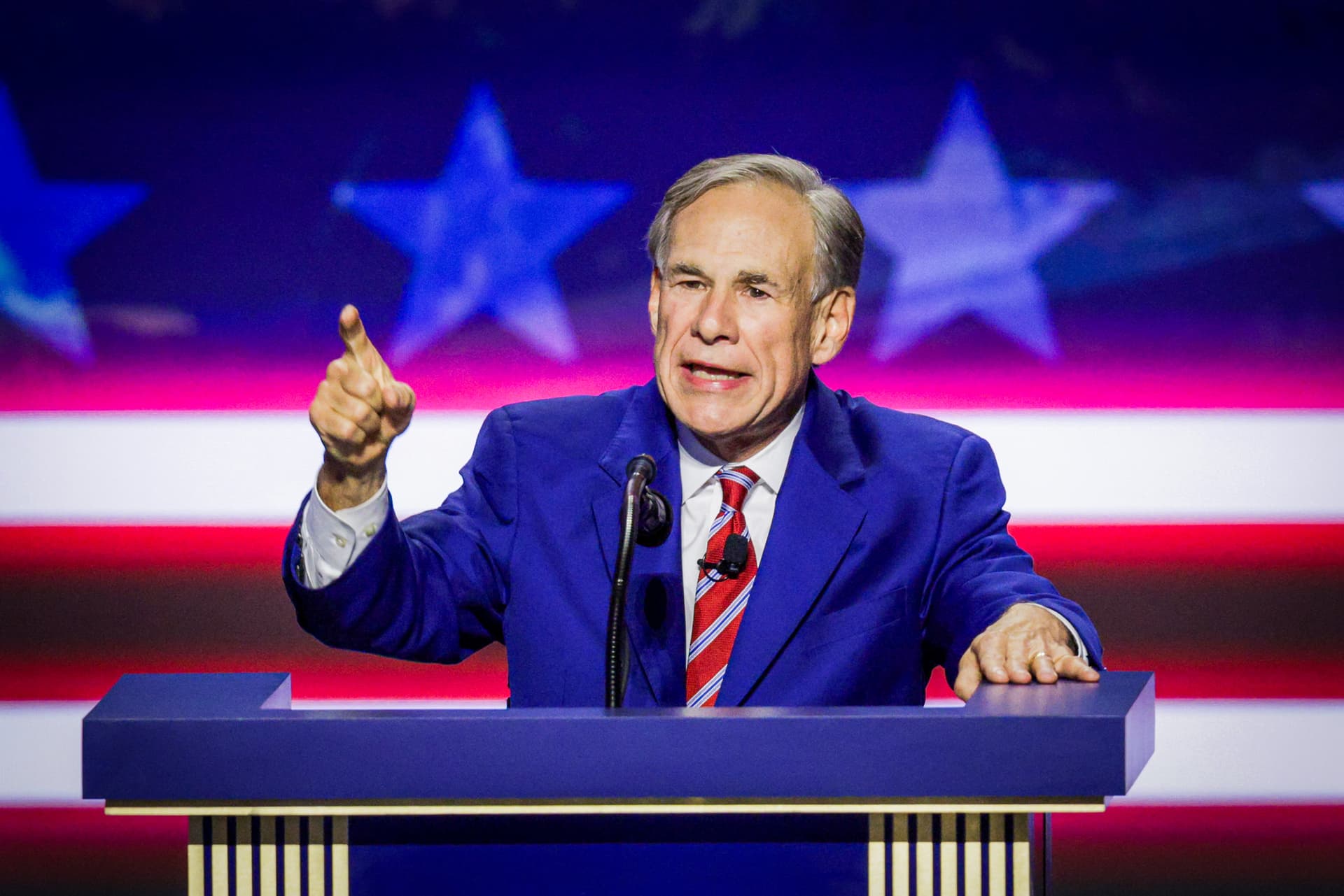 Texas Gov. Greg Abbott speaks onstage on the second day of the 2026 Republican National Convention in Dallas on Sept. 10, 2026. (Alex Wong/Getty Images)