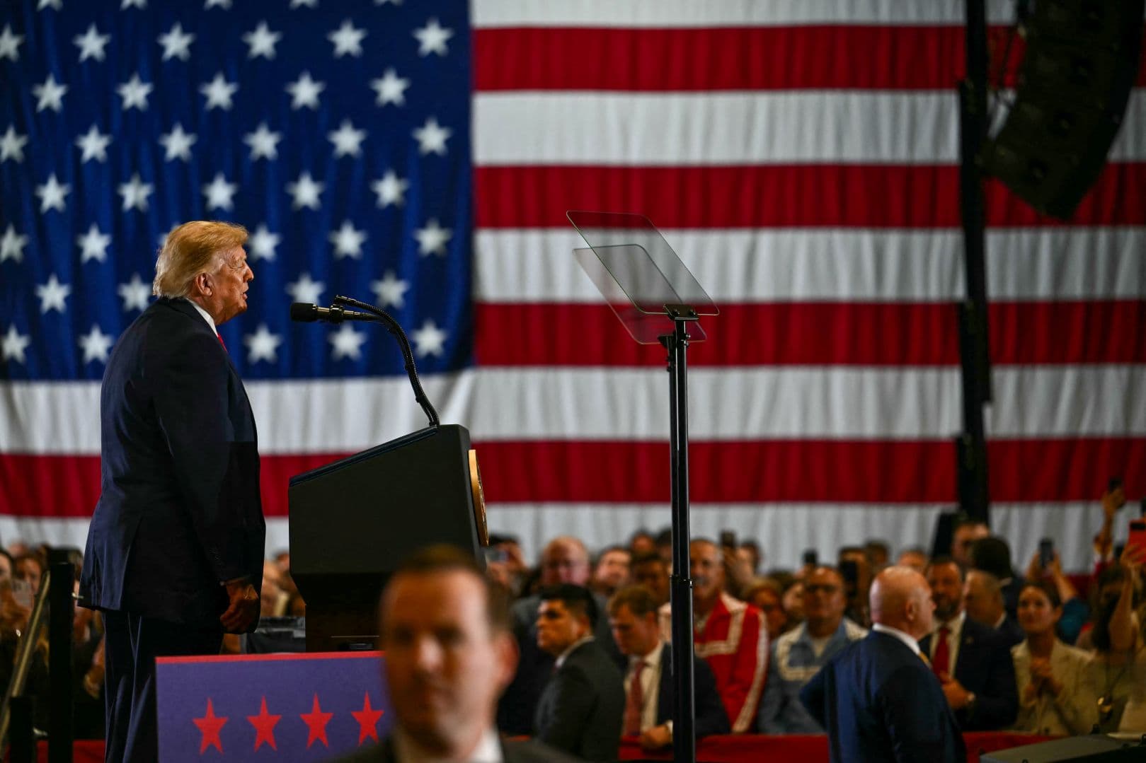 U.S. President Donald Trump speaks during a campaign rally at the Choctaw Event Center in Durant, Okla., on Oct. 1, 2026. (Kent Nishimura/AFP via Getty Images)