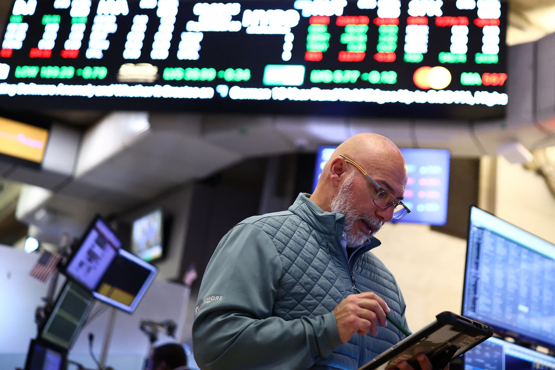 A trader works on the floor of the New York Stock Exchange on Sept. 28, 2026. (Charly Triballeau/AFP via Getty Images)