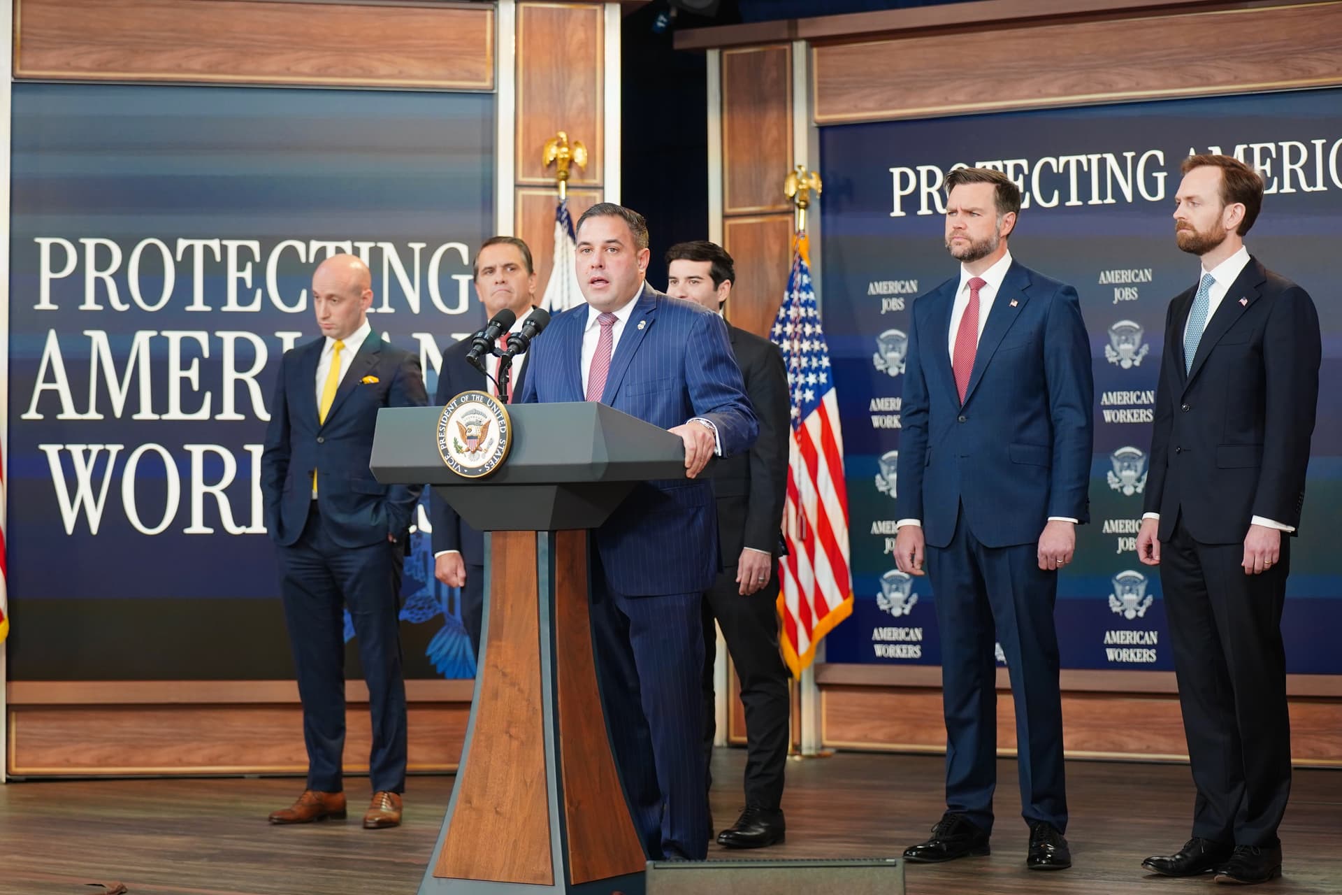 Department of Labor Inspector General Anthony D'Esposito speaks during a White House Anti-Fraud Task Force press conference in the South Auditorium of the Eisenhower Executive Office Building in Washington on Oct. 8, 2026. (Travis Gillmore/The Epoch Times)