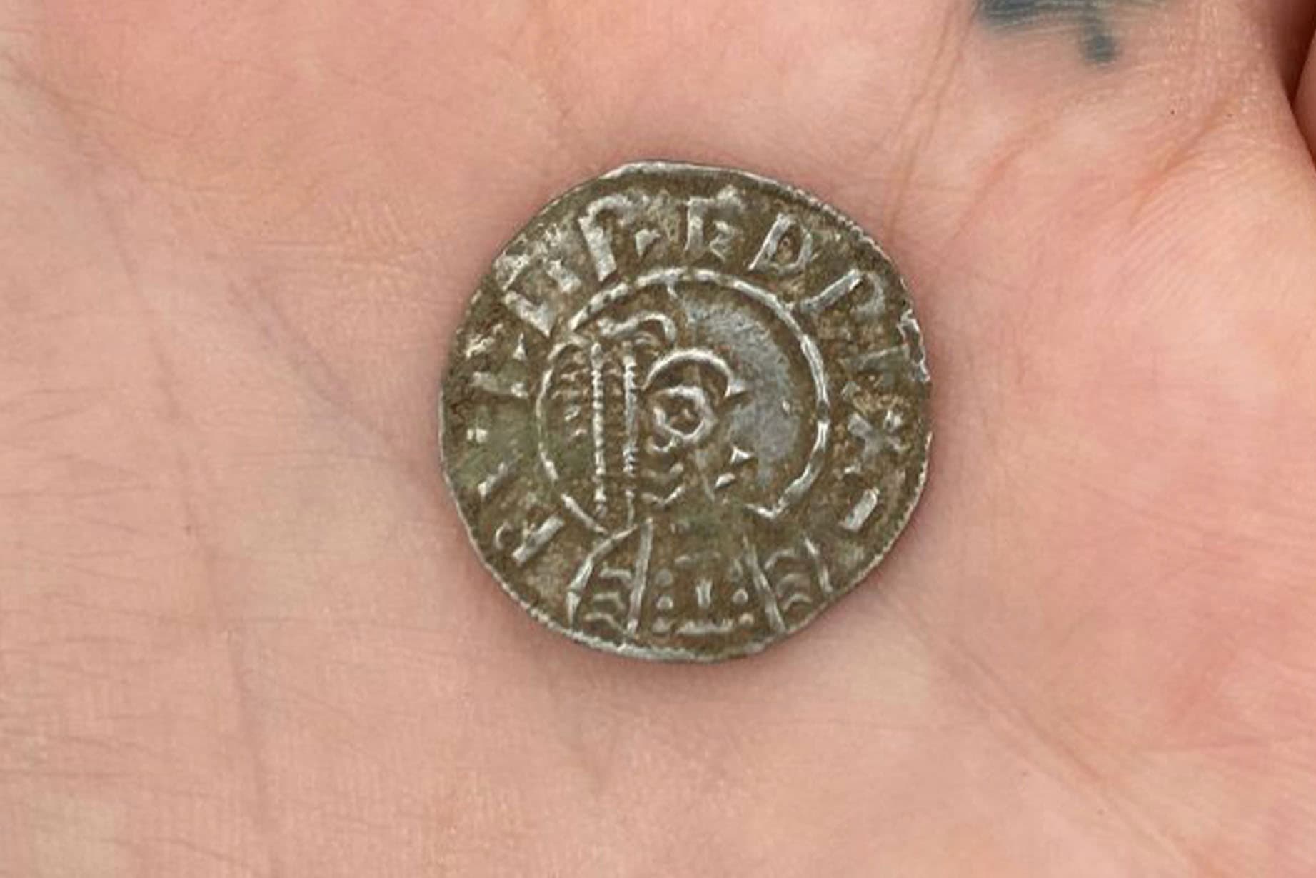 A silver coin from the Bickmarsh Hoard. (Worcestershire Archive and Archaeology Service)