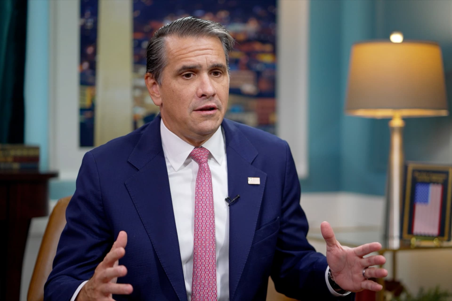 Attorney General Todd Blanche speaks during an interview in Washington on Oct. 5, 2026. (Madalina Kilroy/The Epoch Times)