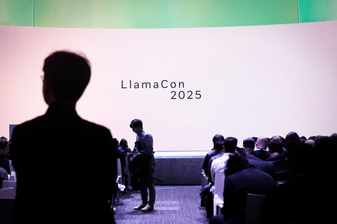 Attendees at LlamaCon 2025, an AI developer conference, in Menlo Park, Calif., on April 29, 2025. (Jeff Chiu/AP Photo)