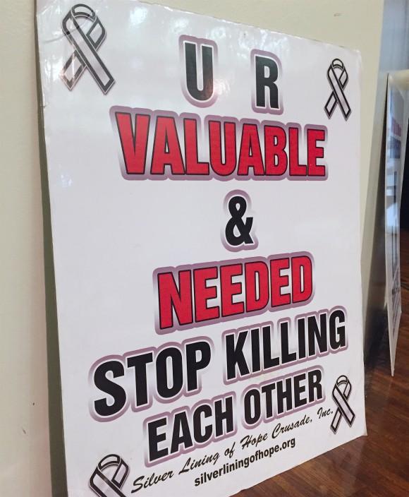 A poster at the eighth annual banquet fundraiser for Silver Lining of Hope Crusade in Carson, Calif. on Apr. 7. (Sarah Le/Epoch Times)