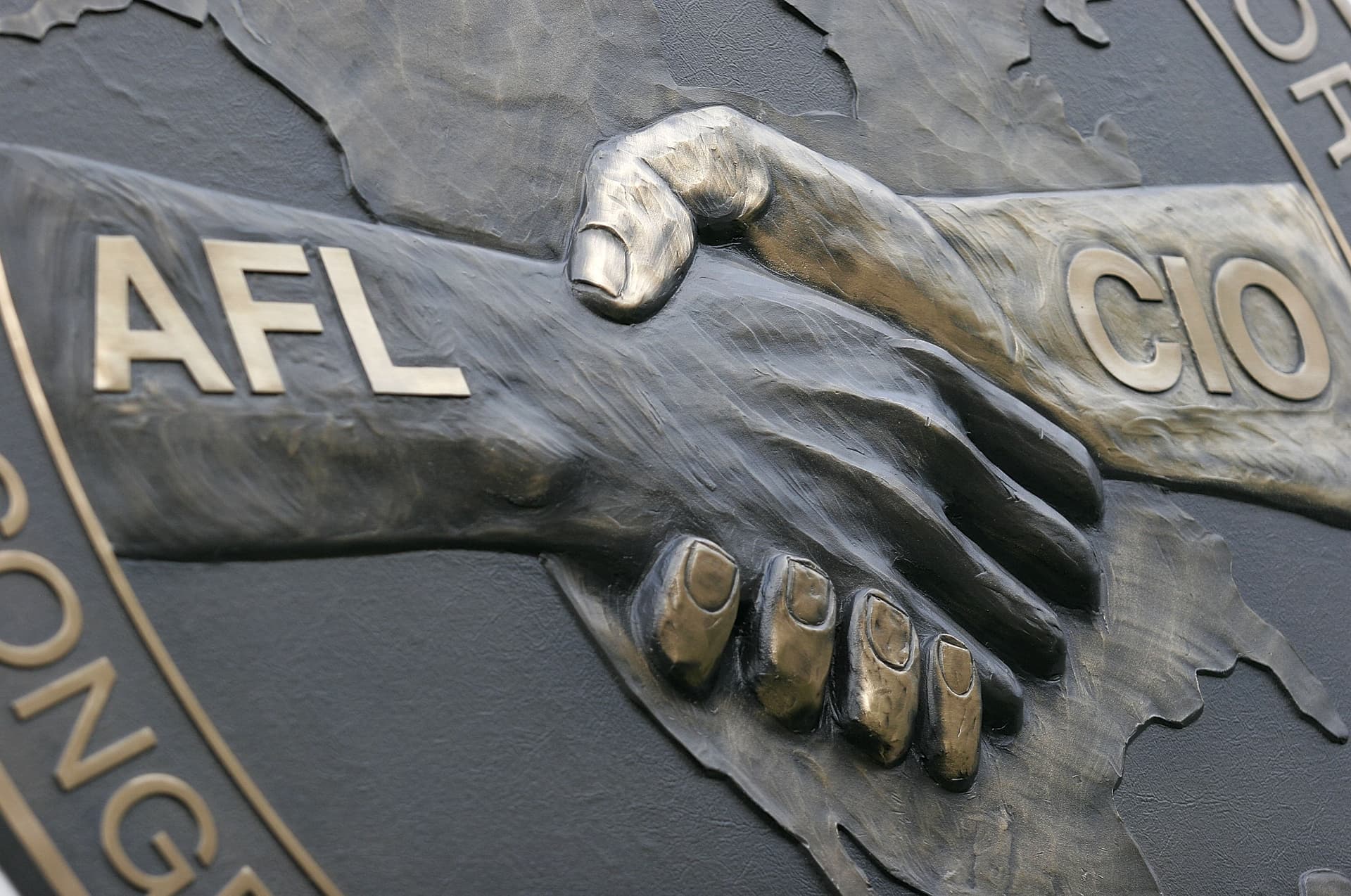 AFL-CIO signage on the building at the intersection of 16th Street NW and Eye Street, just two blocks north of the White House, in Washington on July 25, 2005. (Chip Somodevilla/Getty Images)